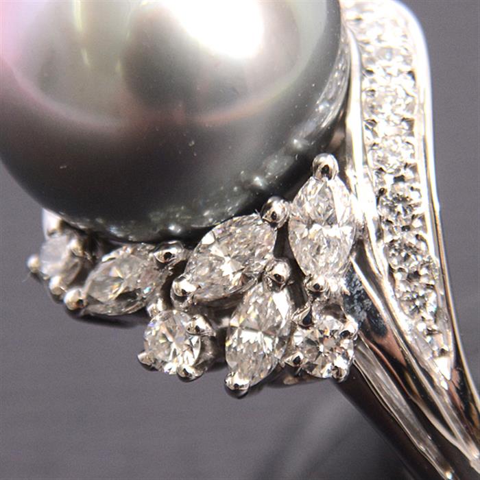 ミキモト 指輪 レディース ブラックパール×ダイヤモンド リング 12.1mm珠 D0.67ct 14号 プラチナ MIKIMOTO PT900 中古