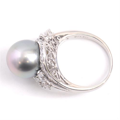 ミキモト 指輪 レディース ブラックパール×ダイヤモンド リング 12.1mm珠 D0.67ct 14号 プラチナ MIKIMOTO PT900 中古