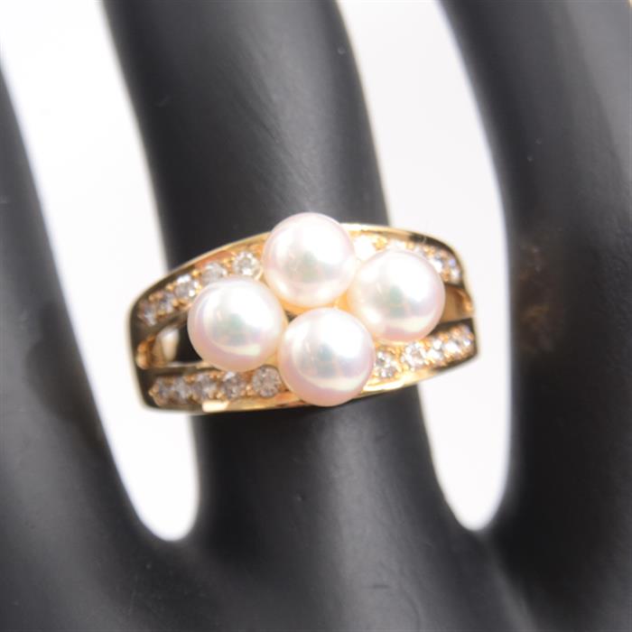 ミキモト 指輪 レディース パール×ダイヤモンドリング 11号 パール5.3mm K18 イエローゴールド MIKIMOTO【中古】