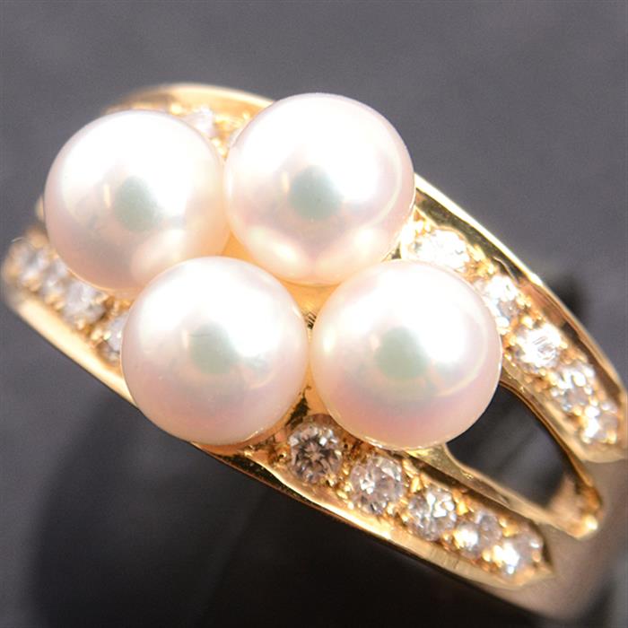 ミキモト 指輪 レディース パール×ダイヤモンドリング 11号 パール5.3mm K18 イエローゴールド MIKIMOTO【中古】