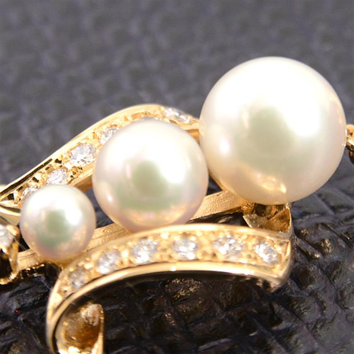 ミキモト ペンダント レディース 3Pパール×ダイヤモンド ペンダント 3.5mm～7.3mm珠 イエローゴールド MIKIMOTO K18 中古