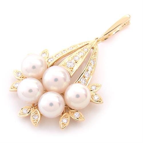 ミキモト ペンダント レディース K18 パール ダイヤモンド リーフデザイン ペンダントトップ イエローゴールド MIKIMOTO 中古