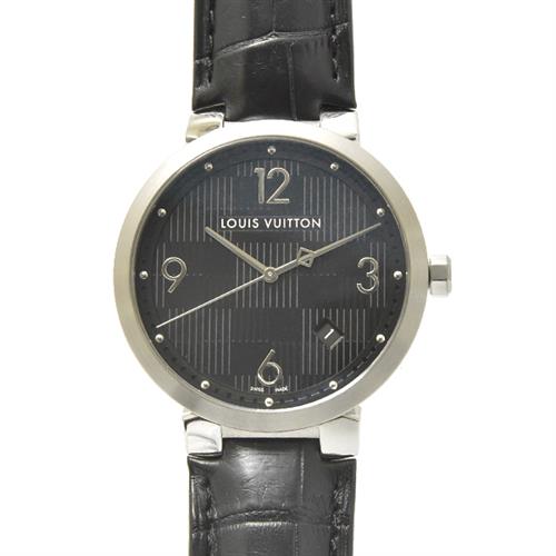 LOUIS VUITTON タンブールスリム ダミエ 腕時計 黒 QID07