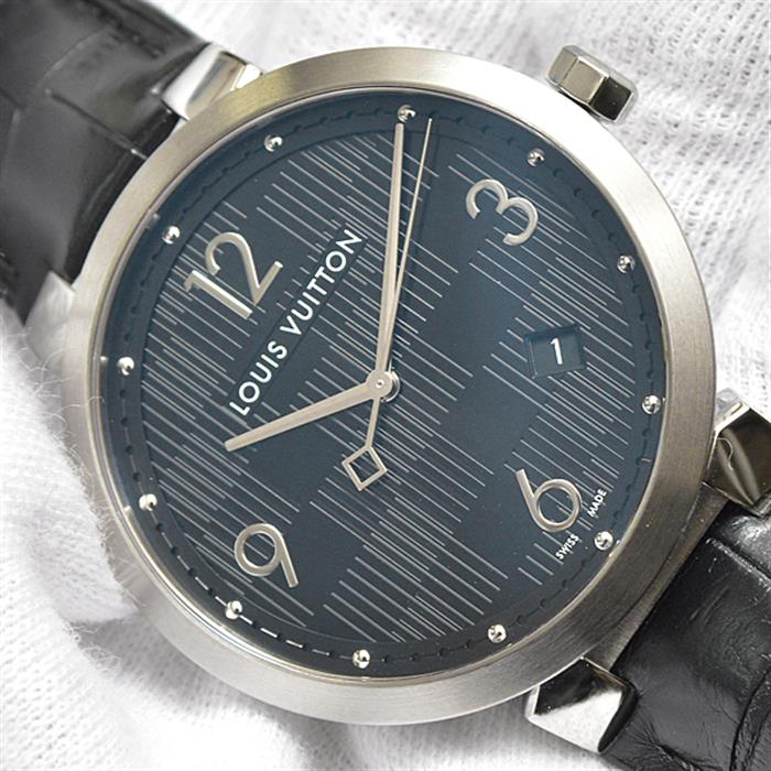 LOUIS VUITTON タンブールスリム ダミエ 腕時計 黒 QID07