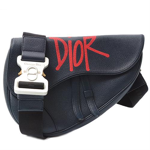 ハンドバッグCristian Dior クリスチャンディオール★サドルバッグ ロゴ　ネイビー
